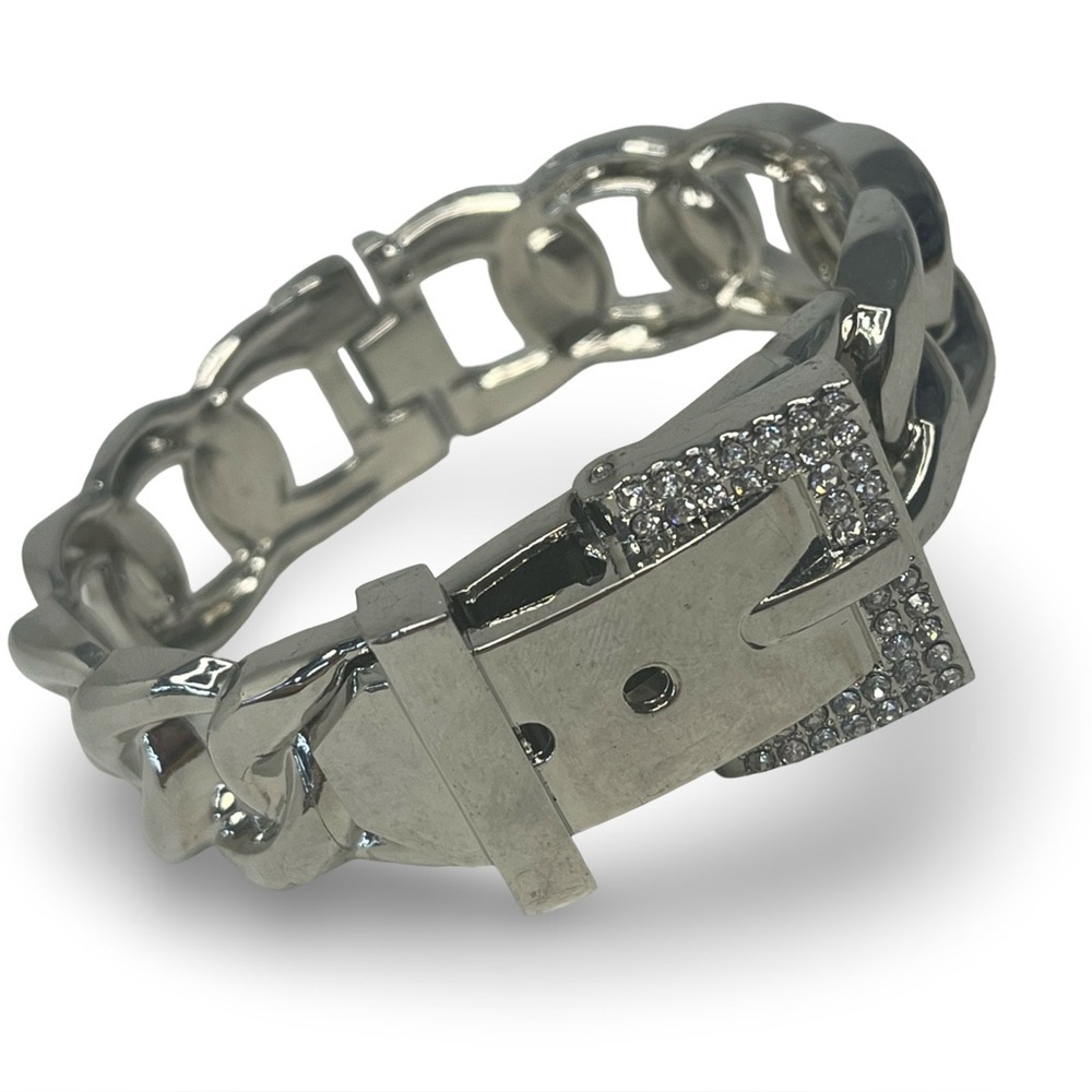 Silver Tone Bracelet with Rhinestone Buckle